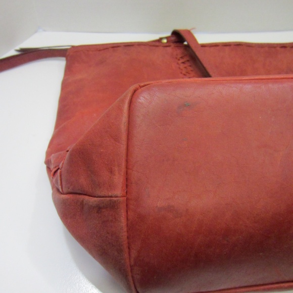 Born Red Leather Double Strap Tote With Tassel Accent Zipper Closure - Picture 11 of 11